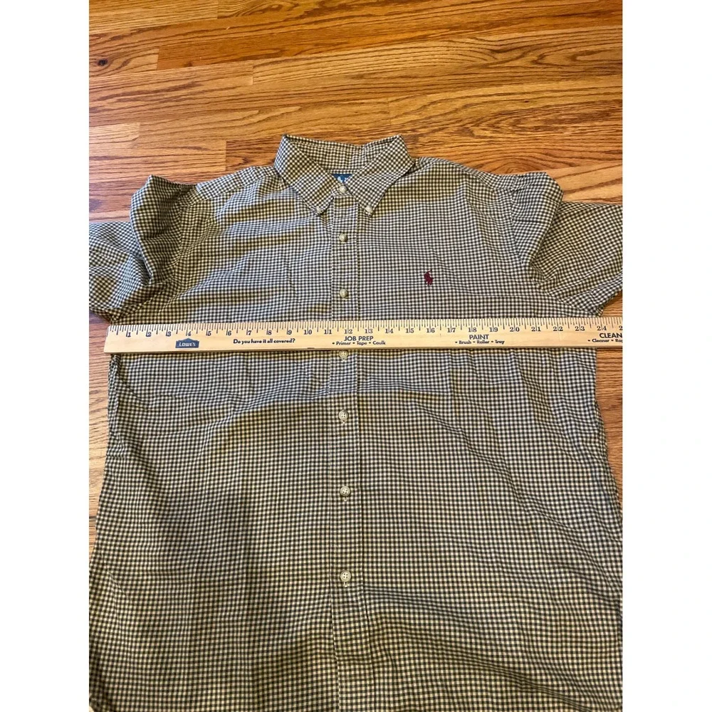 Ralph Lauren Mens Button Down Shirt XL 24 PTP Green Tan Gingham Classic Fit Logo - Picture 7 of 9